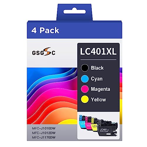 Lc401 Ink Cartridges Compatible For Brother Lc401Xl Lc401 High Yield Work With Brother Mfc-J1010Dw Mfc-J1012Dw Mfc-J1170Dw Printer (1 Black, 1 Cyan, 1 Magenta, 1 Yellow, 4 Xl Pack) #TOP2