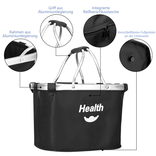 Oungy Faltbar Fahrradkorb Vorne für Klickfix Abnehmbar Hundekorb Fahrrad Vorne Aluminiumlegierung Rahmen Fahrradkorb Lenker mit Lenkeradapter und Kabellbinder Bike Basket für Pendeln Draußen (Schwarz)