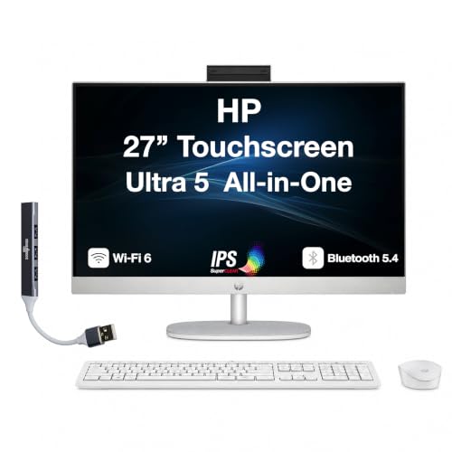 Image of HP 27 AI PC All-in-One 27 inch Touchscreen IPS FHD Display (Intel Ultra 5-225U, 32GB DDR5, 512GB PCIe SSD, Intel Graphics, WiFi 6, Webcam, Bluetooth 5.4, Win 11 Home) w /DKZ USB Port Expander