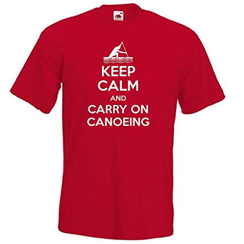 Keep Calm and Carry on Canoeing, Kayaking, Canoe Paddling, Olympic, Summer Water Sports Funny Mens Womens T-Shirt, Red, M