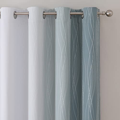 Estelar Textiler Stone Blue and Greyish White Ombre Blackout Curtains 90 Inch Length 2 Panels Set, Thermal Insulated Drapes for Bedroom,Full Room Darkening Gradient Curtains for Living Room,52Wx90L