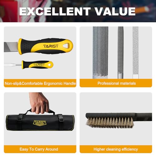 17PCS File Set with Tool Bag, Includes 4PCS Large Metal File, 12PCS Needle File and Wire Brush,Work for Metal, Wood and More