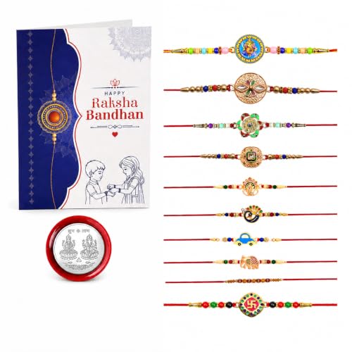 Image of Periapt Golden Rakhi Thread Bracelets for Brother - Traditional Indian Festival Bands for Raksha Bandhan, Handmade Ethnic Rakhi Combo with Decorative Packaging
