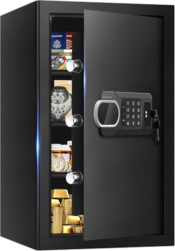 3.4 CUFT Large Home Safes Water and Fireproof, Fire Proof Safes with Spare Key and Electronic Keypad, Floor Safe with Removable Shelf, Safes for Home Use Fire and Water Proof