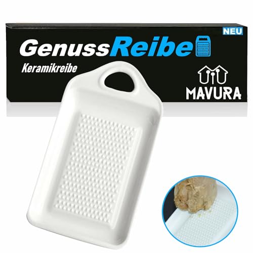 MAVURA Râpe en céramique pour râper le gingembre, (curcuma, muscade, ail, noix, parmesan), chocolat, raifort, wasabi, oignon, pommes, carottes, etc.