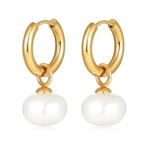 8YEARS Chunky Gold Hoop Earring for Women, 18K Gold Plated Lightweight Thick Gold Hoops Earrings, Hypoallergenic Gold Hoops Trendy Jewelry for Gift (Pearl pendant), Stainless Steel, No Gemstone
