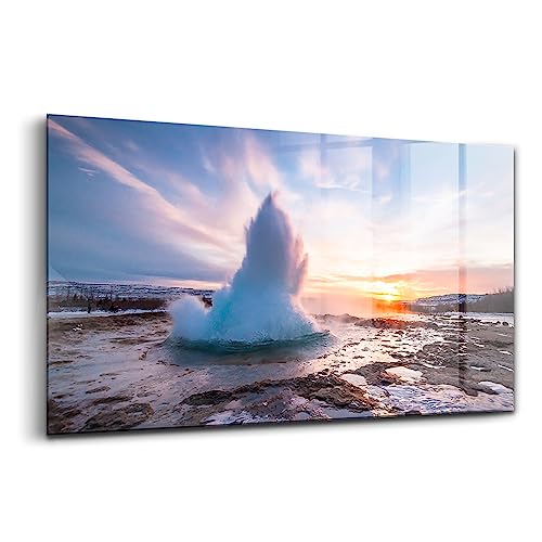 Peinture murale en verre Wallfluent Geyser d'Islande tableau déco 120x60cm