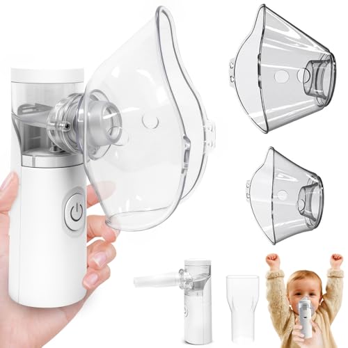 Aerosol portatile silenzioso, Aerosol bambini, Macchina aerosol adulti uso domestico è dotato di due maschere facciali e boccagli, Aereosol adatto per la casa e i viaggi（Bianco）