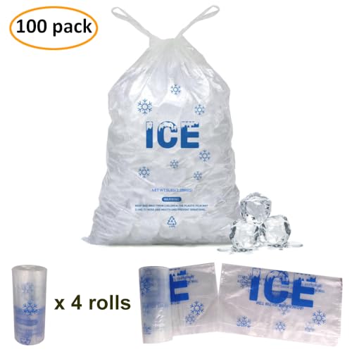 Image of 100 PACK 5 lb. Plastic Drawstring Ice Bags 9 x 17 Inch Heavy-Duty