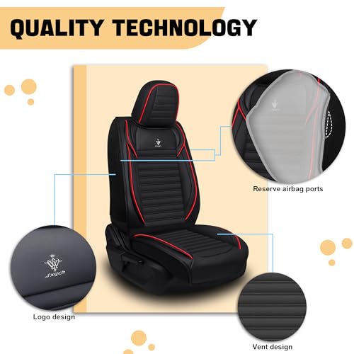 Image of Car Seat Cover for Chevy Equinox 2005-2026 Full Coverage Nappa Leather Car Seat Protector, Fashion Anti-Slip Waterproof Breathable Easy to Install, Auto Interior Accessories(Full Set,Black&Red)