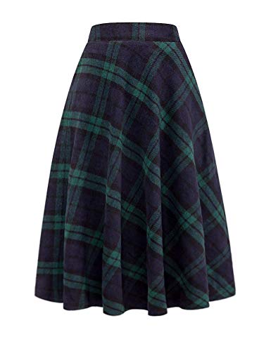 IDEALSANXUN Women's High Waist A-line Pleated Midi Wool Skirts