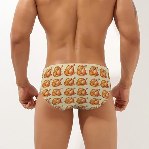 Cooked T-urkey Pattern Printed Swim Briefs for Men Sexy Bikini Swimwear Elastic Beach Trunks Bathing Suit3