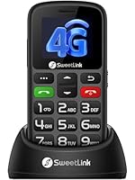 SweetLink S2-4G Seniorenhandy mit 4G, 1400mAh Akku & SOS-Taste - Dual SIM, 1,77 Zoll Farbdisplay, Ladestation, FM-Radio ohne Kopfhörer,Nur Nano-SIM