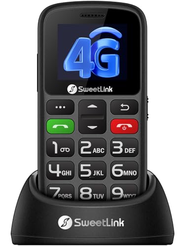 SweetLink S2-4G Seniorenhandy mit 4G, 1400mAh Akku & SOS-Taste - Dual SIM, 1,77 Zoll Farbdisplay, Ladestation, FM-Radio ohne Kopfhörer