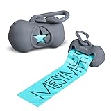 Messy Mutts Silicone Dog Waste Bag Holder | Dog Poop Bag Dispenser with Carabiner and Bags | Unscented Roll Included – 15 bags | Leash Essential | (Grey)