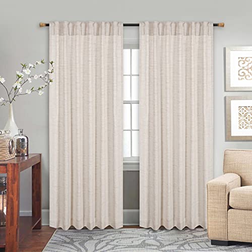 Window Panels Curtain In Linen Flax Textured 50X96 Natural, Set Of 2,Farmhouse Curtain,Tab Top Curtains, Room Darkening Drapes, Curtains For Bedroom, Curtains For Living Room, Poly Curtain Set Of 2 #TOP2