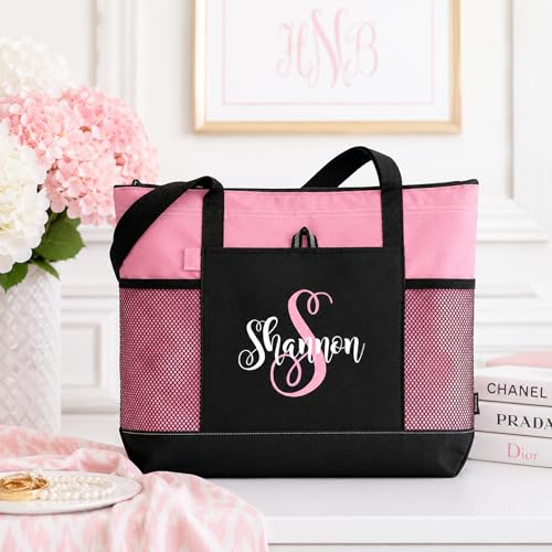 Bolso Tote con cierre personalizado rosa y negro miniatura 3