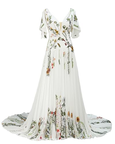 Flybridal Floral Embroidered Wedding Dresses for Bride Women 2025...
