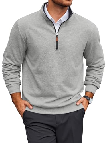 Yousify Mens Quarter Zip Pullover Mock Neck Long Sleeve Sweatshirts Casual Cotton Lightweight Golf Shirts