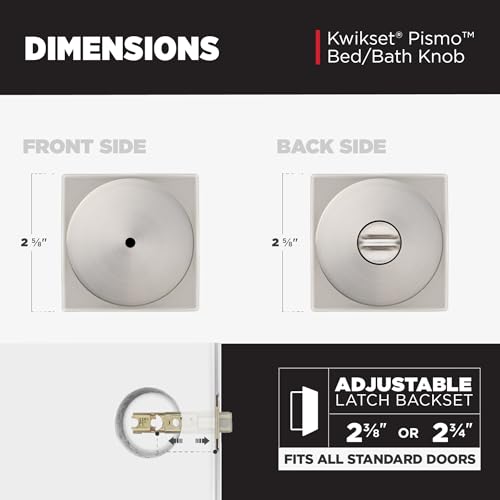 Kwikset Pismo Interior Privacy Door Knob with Lock, Door Handle For Bathroom and Bedroom, Satin Nickel Keyless Turn Lock Doorknob, with Microban Protection by Kwikset - Used condition - Image 8