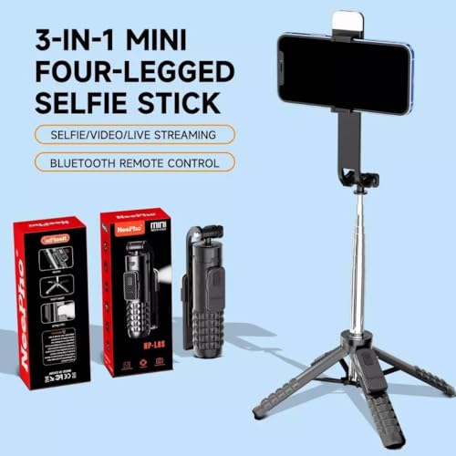 Coverzone Mini Dört Ayaklı Selfie Çubuğu Tripod Telefon Tutucu Kablosuz Bluetooth Kumandalı 85 cm Uzayan 15 cm Katlanan Stabil Masaüstü Seyahat Fotoğraf Video Çekim Aparatı | NP-L8S
