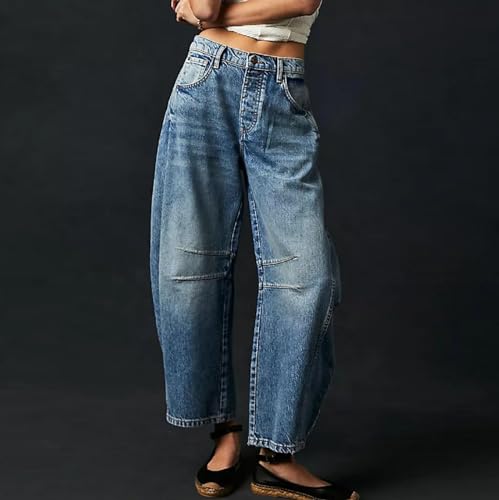 Fuliley Barrel Jeans Women High Waist Baggy Ankle Boyfriend Loose Casual Denim Pants Y2k Streetwear Trousers4