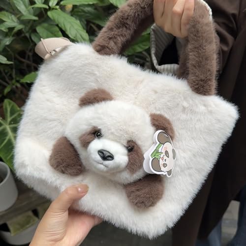 Girls' Animal Plush Handbag Small Size Crossbody Bag Cute Panda Doll Furry Purse3