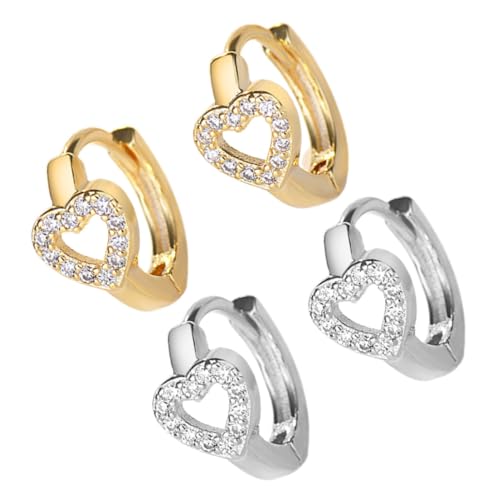 DEARMAMY 2 Pares Retro Geométricos Pequeños Ganchos De Oreja De Amor Aros De Oro Pendientes Para Mujer Pendientes De Aro De Mujer Pendientes De Aro De Corazón Doble Pendientes De Oro Aro