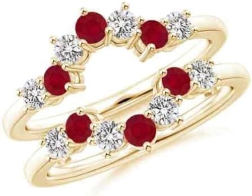 Round Cut Ruby & Diamond 14K Yellow Gold Finish Diamond Wrap Ring Guard Enhancer Engagement Ring for Women's