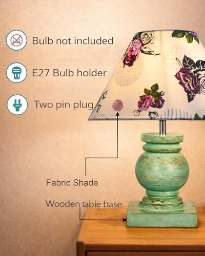 Image of Homesake Small Table Lamp with Green Wooden Base, E27 Holder Bedside Night Lamp for Bedroom Living Room, Decorative Study Desk Lamp Office, Warm Ambient Lighting for Home Decor, Gift, (Rose)