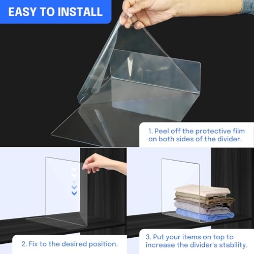 Image of Shelf Dividers Closet Organizer Deep Acrylic Clear Sturdy Separate for Clothes Purse - Adjustable Easy Install for Home Organization Enthusiasts (SIZE- 12 inch Tall X 10 inch Deep) PACK OF 4