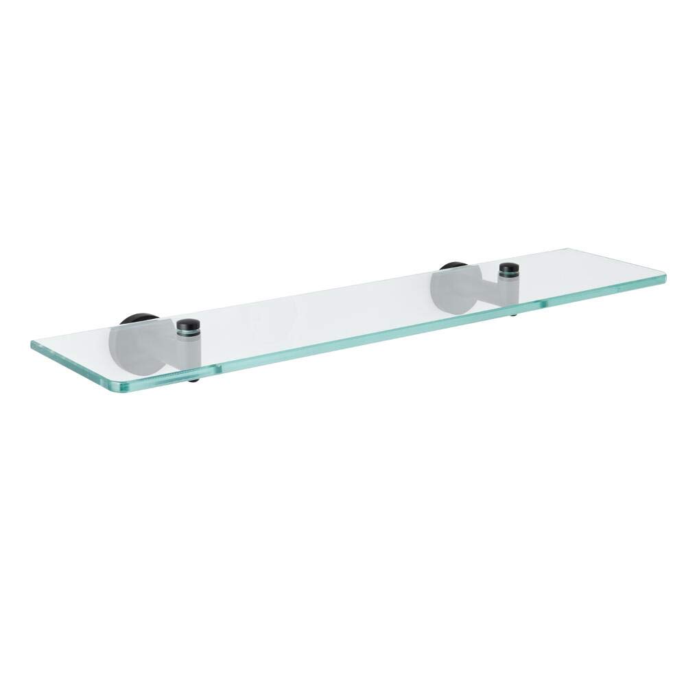 MILANO Wall Mounted Bathroom Glass Shelf Black Brackets 500mm