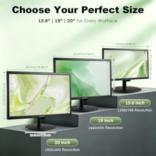 Image of SKitphrati 15.6 Inch Small Computer PC Monitor, 1366x768 Video Screen with HDMI VGA BNC Ports, VESA Mounting, NVR /DVR for Home Office, Built-in Speakers