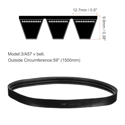 Image of uxcell 3 /A57 or 3 /4L590 Banded V-Belt Classic Wrapped Rubber, 3 Banded /3 Ribs, A Profile, 57 inch(1450mm) Inside Circumference