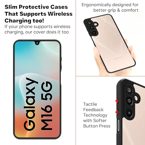 Image of RIGGEAR Shockproof Sleek Hybrid Armor Back Cover Case for Samsung Galaxy M16 5G, Galaxy F16 5G (Clear PC + Black TPU Bumper)