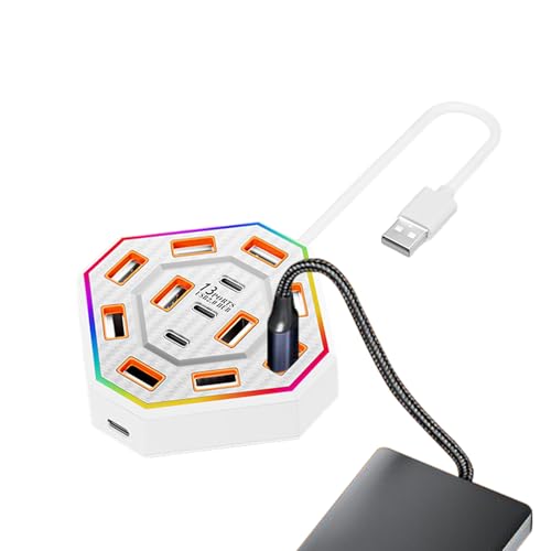 Estación de acoplamiento para PC,Estación de acoplamiento USB de 13 puertos - Iluminación LED de 7 colores para estudiantes | Apartamento y Escritorio para adultos
