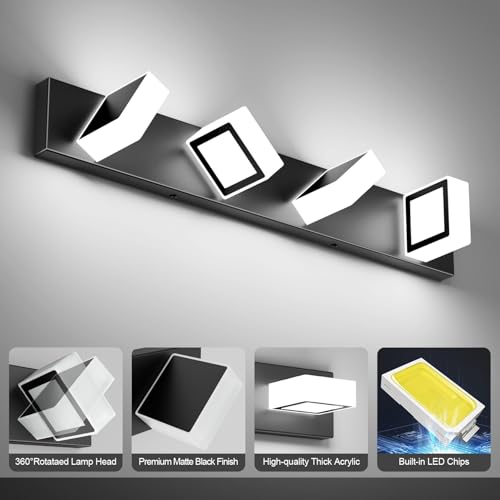 Image of Ralbay Black Bathroom Vanity Lights 30inch Metal Acrylic LED Modern Bathroom Wall Lighting Fixtures Over Mirror Matte Black (White Light 6000K, Non-dimmable)