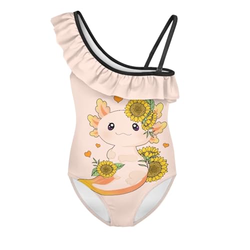 Image of Ladybug Swimsuits for Girls 5-14 One Piece Bathing Suit Kids One Ruffle Shoulder Beach Sport Swimwear