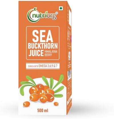 Nutriorg Pure Sea Buckthorn Juice Concentrate Pulp 500ml | Cold Pressed | 100% Himalayan Berry | Rich in Omega 3, 6, 7 & 9, Vitamin C | Immunity & Antioxidant Support | No Added Sugar