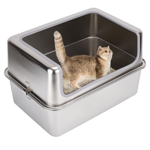 Arenero XL de Acero Inoxidable para Gatos con Tapa Metálica