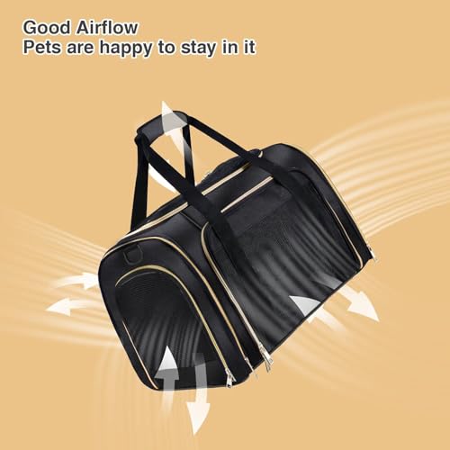 Image of KIKA Pets Goldfinch Cat Bag Carrier | Small Dog Puppy Bag Carrier | Airline Dimension Approved Akasa - Medium Size (18 x 9.8 x 9.9 inches), Midnight Black