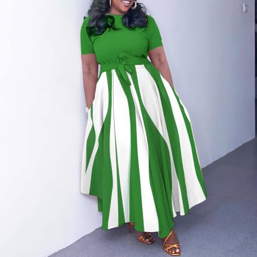 Image of BFFBABY Plus Size Dress A Line Dresses for Women Summer Long Dresses with Sleeve Casual Belted