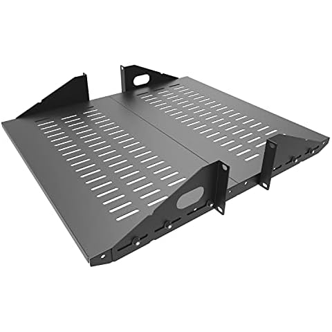 Jingchengmei 2U Cantilever Server Shelf Rack Mount-19 Inch 2 Piece Set Center Weighted for AV/Data Equipment Enclosure (2U2PC10V, Black) Cover
