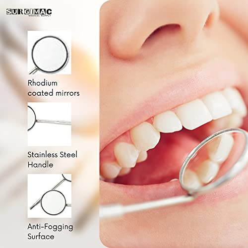SurgiMac Dental Mirrors - Rhodium-Coated Front Surface Diagnostic Dental Mouth Mirror - Intraoral Dental Mirror for Inside Mouth - Stainless-Steel Cone Socket Oral Mirror – 12Pcs/Box – Size 5/24mm