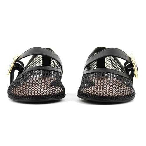 Mesh Ballet Flats for Women Round Closed Toe Flat Shoes Dressy Work Buckle Strap Ballerina Shoes3