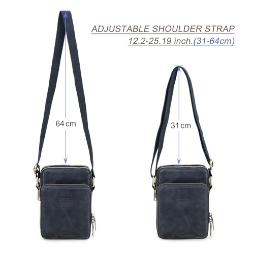 Hiram Authentic Leather Vintage Style Smartphone Bag for 6.7-inch Phones - Adjustable Strap, Top-Grain Leather (Blue)4