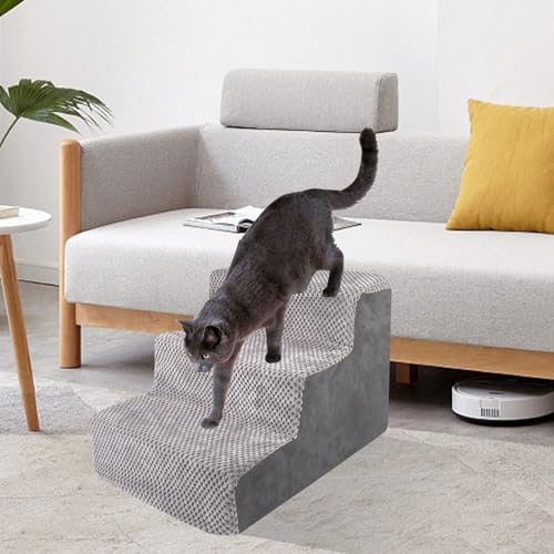 Legpador Hundetreppe für Kleine Hunde, Katzentreppe Hunderampe, Katzen Treppe, Haustiertreppe, Tiertreppe für Bett und Sofa, Hundetreppen 3 Stufen, für verletzte&ältere Hunde, Katzen, Grau