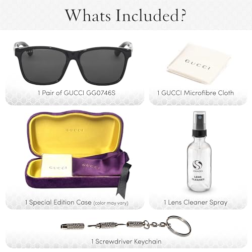 Image of Gucci GG0746S Lettering Logo Rectangular -Shaped Non-Polarized Sunglasses for Men - Includes Luxury Eyewear Kit - Black Frame with Gray Lens