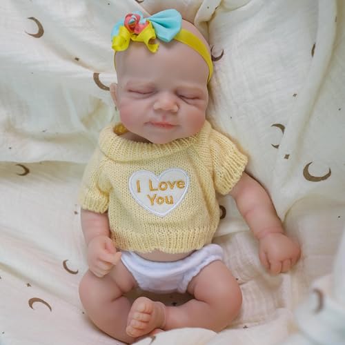 RXDOLL Mini muñecas Reborn de silicona de platino sólido de cuerpo completo de 12 pulgadas, pequeñas muñecas realistas de primera calidad que se ven reales muñeca bebé durmiendo puede abrir la boca