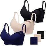 Vinfact Still-BH Große Brüste Ohne Bügel 3Pcs V-Ausschnitt Komfort Schwangerschafts BH Nahtloser Umstands BH Mutterschaft BH mit Zusätzlichen BH-Verlängerungen Stillen und Schlaf BH für Damen(BNB,M)